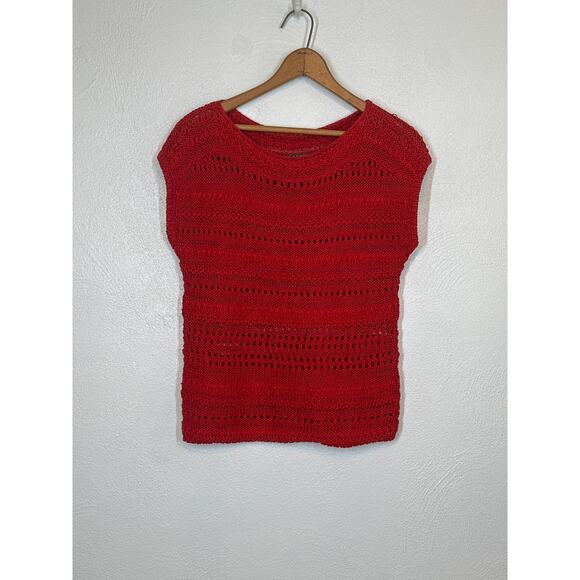 Lauren Ralph Lauren Open Knit Sweater Top PXS Red Short Sleeve Preppy Streetwear - Picture 1 of 11